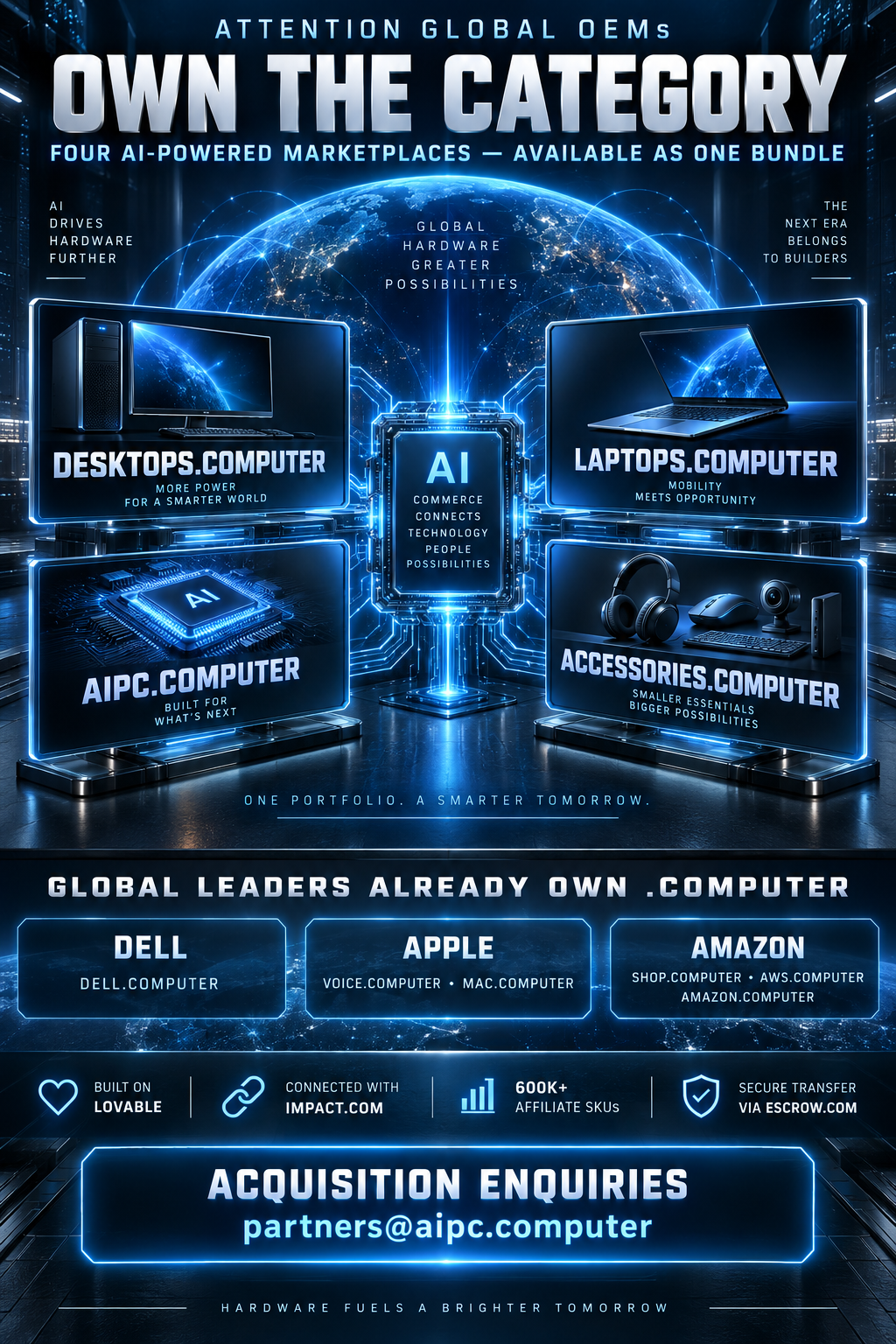 Own the category: Desktops.computer, Laptops.computer, AIPC.computer and Accessories.computer available as one bundle